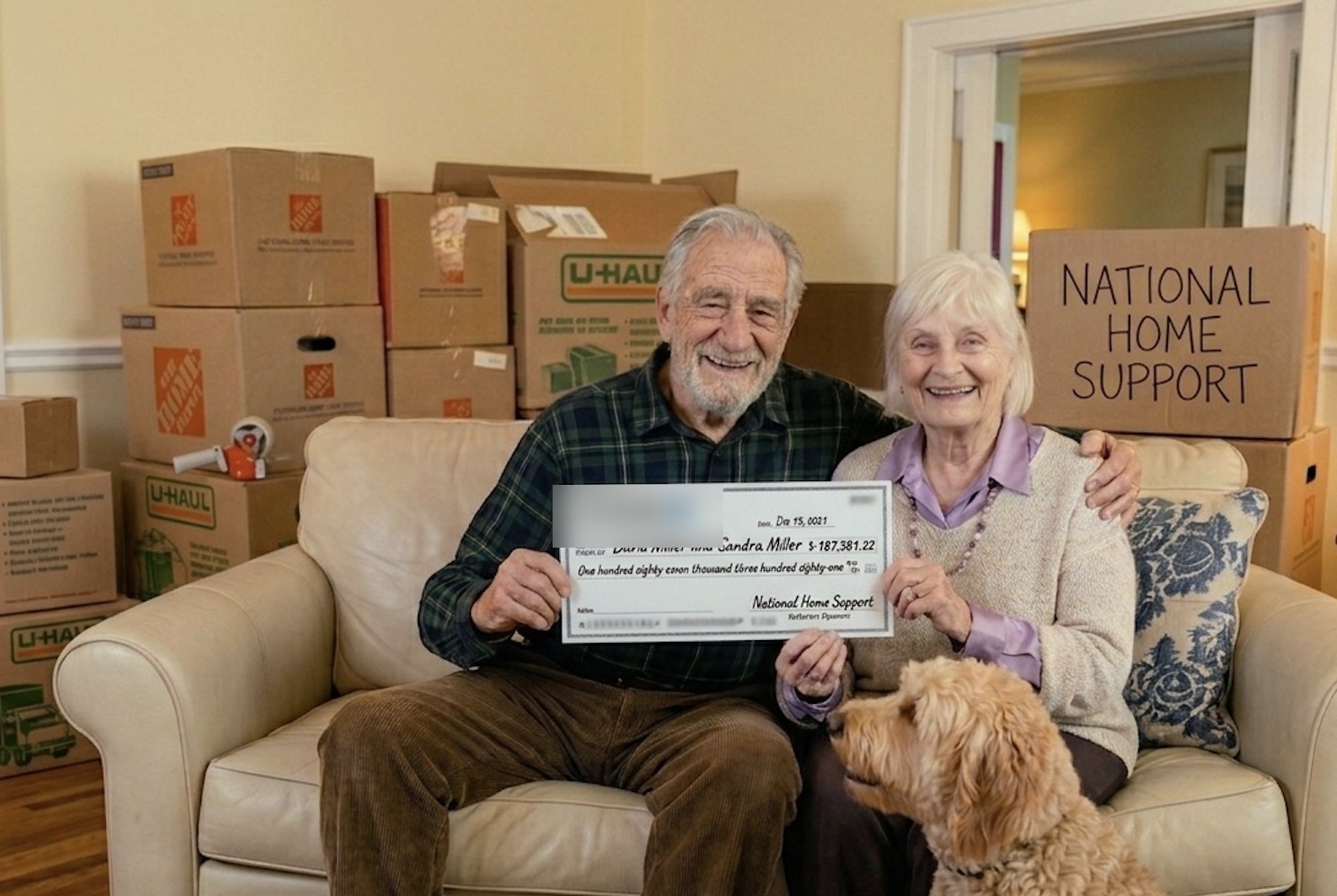 David and Sandra Miller holding their National Home Support check for $187,381.22